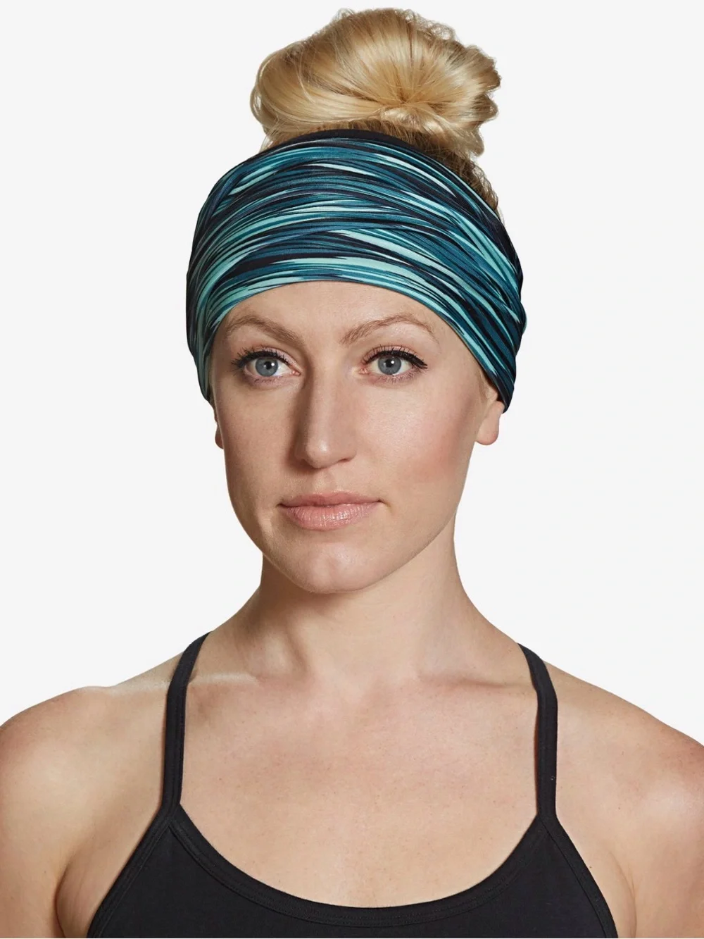 GAIAM Reversible Striped Teal and Black 7” Wide Headband w/Stay put design! NWT
